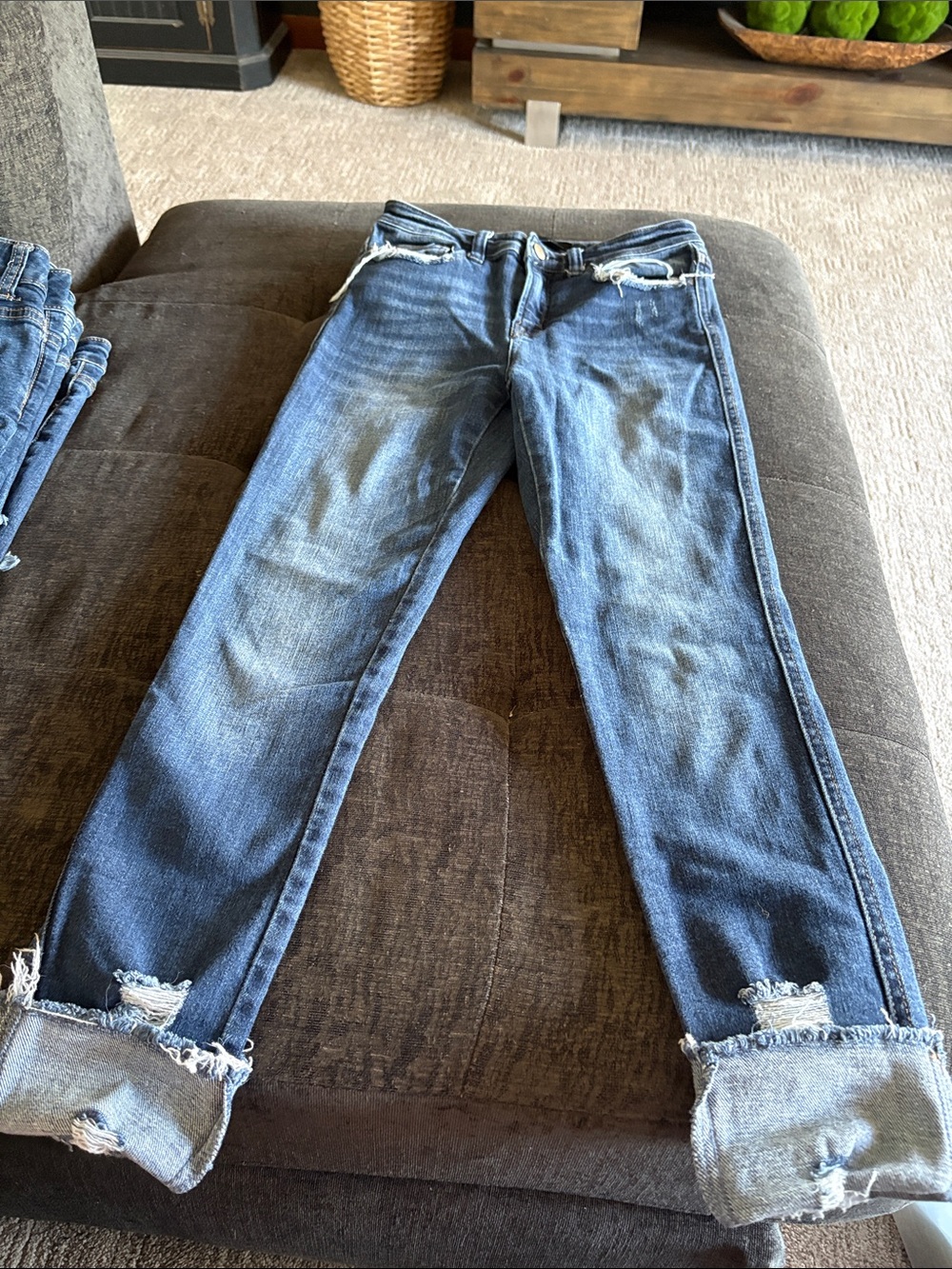 Flying Monkey Medium Blue Distressed Rolled Cuff Boyfriend Jeans